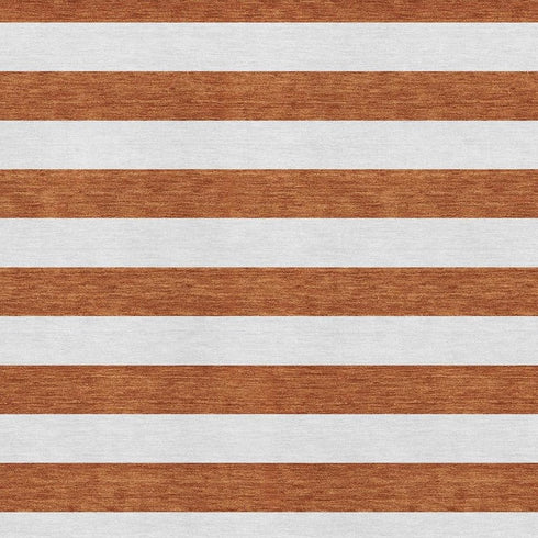 9' X 12' Rust And Ivory Striped Washable Area Rug With UV Protection
