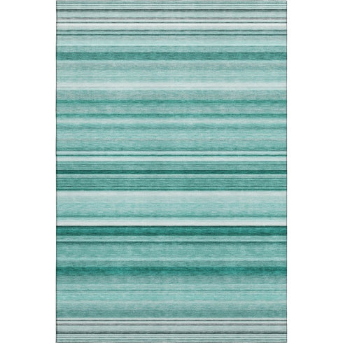 8' X 10' Aqua And Ivory Striped Washable Area Rug With UV Protection