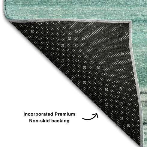 8' X 10' Aqua And Ivory Striped Washable Area Rug With UV Protection