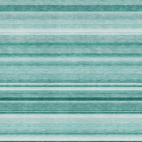 8' X 10' Aqua And Ivory Striped Washable Area Rug With UV Protection