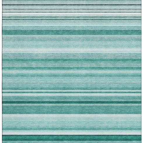 8' X 10' Aqua And Ivory Striped Washable Area Rug With UV Protection