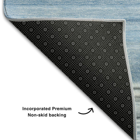 5' X 8' Blue And Ivory Striped Washable Area Rug With UV Protection