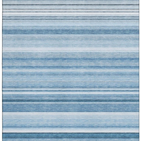 5' X 8' Blue And Ivory Striped Washable Area Rug With UV Protection