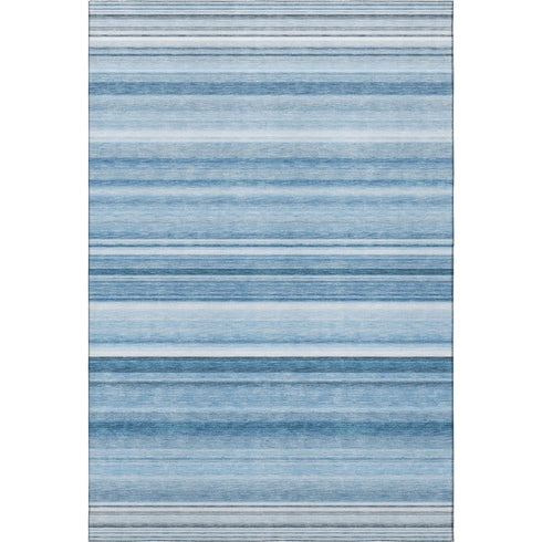 5' X 8' Blue And Ivory Striped Washable Area Rug With UV Protection