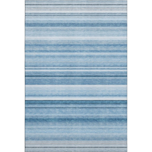 8' X 10' Blue And Ivory Striped Washable Area Rug With UV Protection