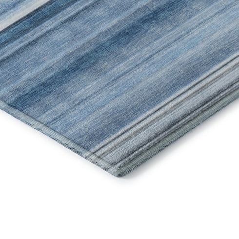 8' X 10' Blue And Ivory Striped Washable Area Rug With UV Protection