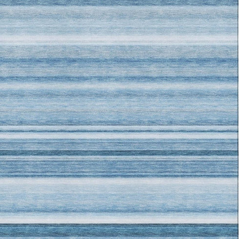 8' X 10' Blue And Ivory Striped Washable Area Rug With UV Protection