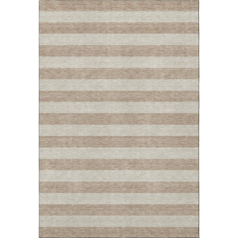 5' X 8' Beige And Taupe Striped Washable Area Rug With UV Protection
