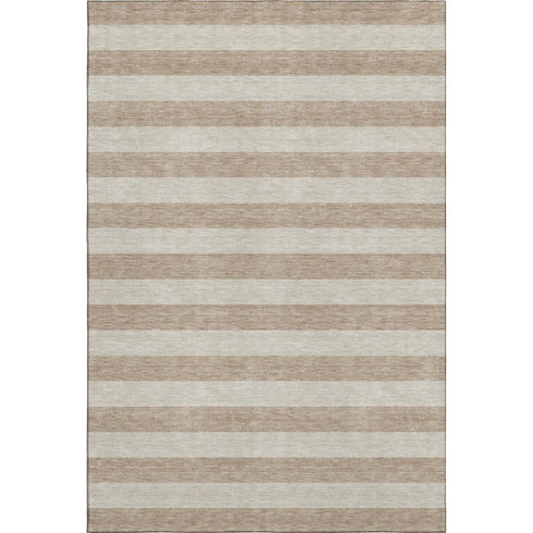5' X 8' Beige And Taupe Striped Washable Area Rug With UV Protection