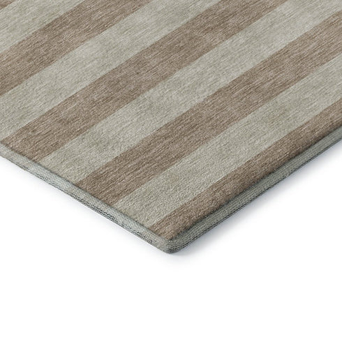 5' X 8' Beige And Taupe Striped Washable Area Rug With UV Protection