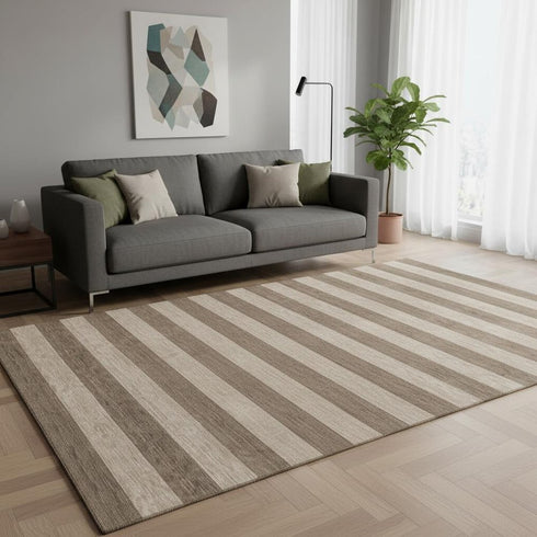 5' X 8' Coffee And Beige Striped Washable Area Rug With UV Protection