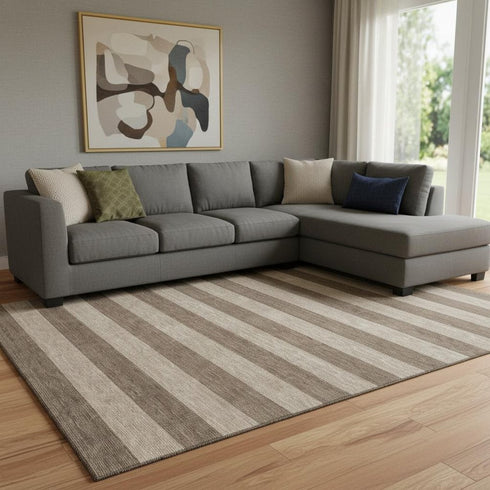 9' X 12' Coffee And Beige Striped Washable Area Rug With UV Protection