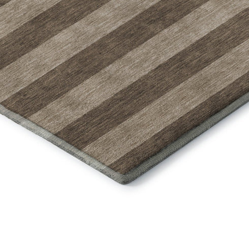 9' X 12' Coffee And Beige Striped Washable Area Rug With UV Protection