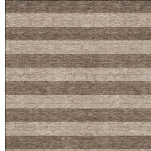9' X 12' Coffee And Beige Striped Washable Area Rug With UV Protection