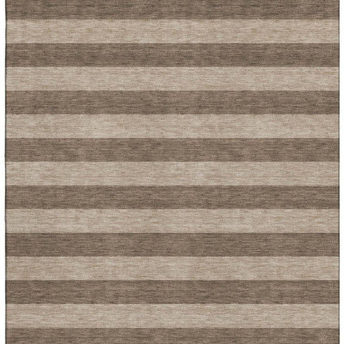 9' X 12' Coffee And Beige Striped Washable Area Rug With UV Protection