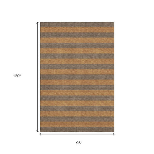 8' X 10' Chocolate And Copper Striped Washable Area Rug With UV Protection