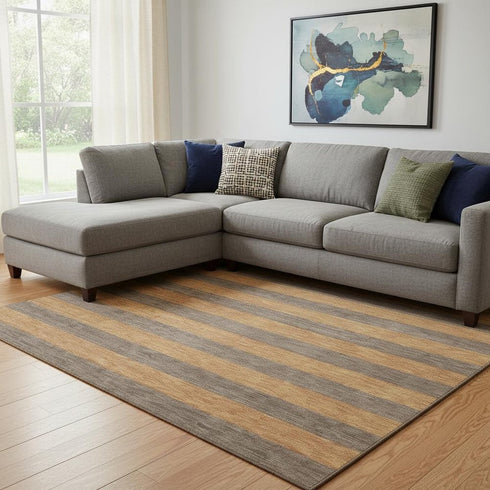 8' X 10' Chocolate And Copper Striped Washable Area Rug With UV Protection