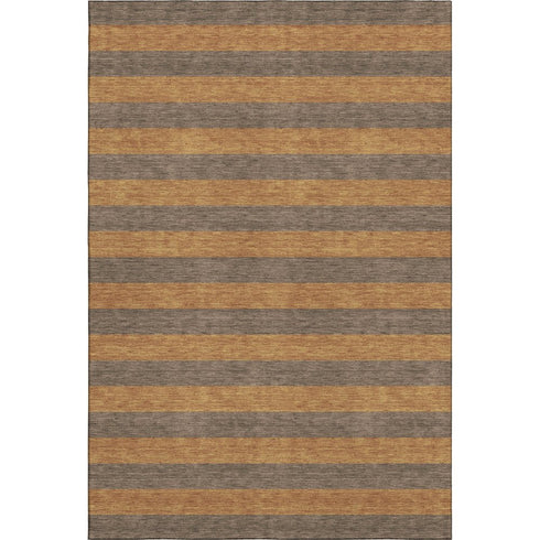 8' X 10' Chocolate And Copper Striped Washable Area Rug With UV Protection