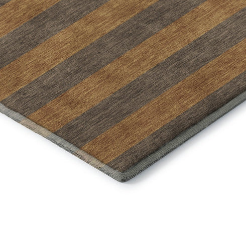 8' X 10' Chocolate And Copper Striped Washable Area Rug With UV Protection