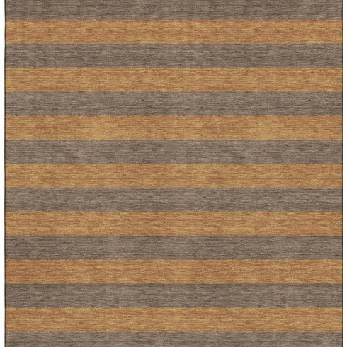 8' X 10' Chocolate And Copper Striped Washable Area Rug With UV Protection