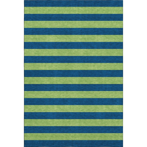 5' X 8' Navy Blue And Green Striped Washable Area Rug With UV Protection