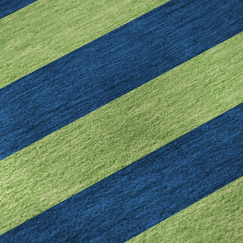 5' X 8' Navy Blue And Green Striped Washable Area Rug With UV Protection