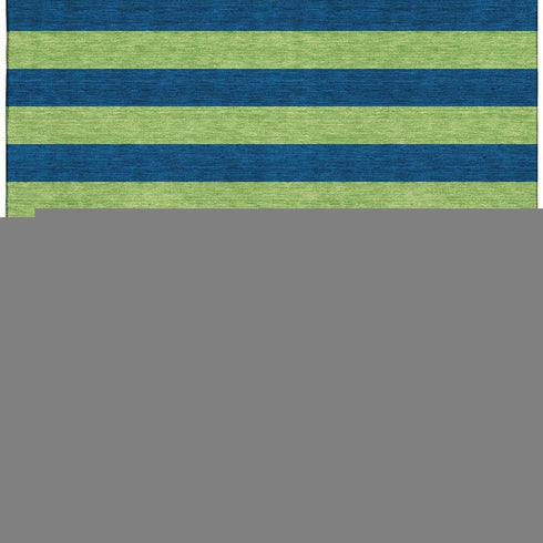 9' X 12' Navy Blue And Green Striped Washable Area Rug With UV Protection