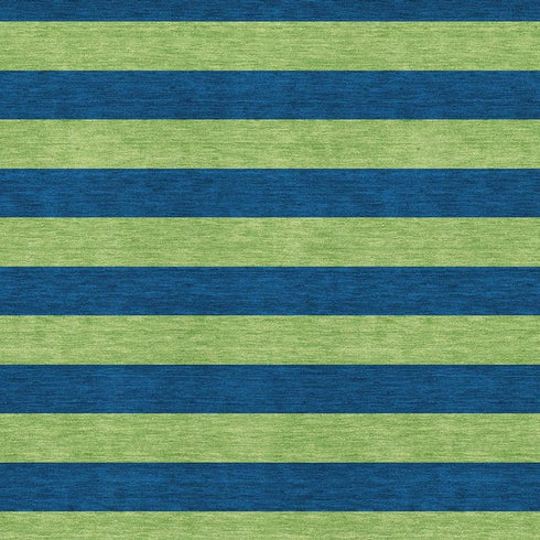 9' X 12' Navy Blue And Green Striped Washable Area Rug With UV Protection