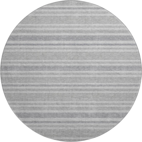 8' Silver And Gray Striped Washable Round Rug With UV Protection