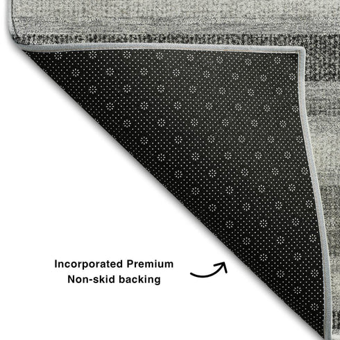 8' Silver And Gray Striped Washable Round Rug With UV Protection