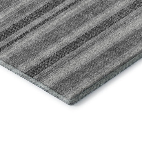 8' Silver And Gray Striped Washable Round Rug With UV Protection