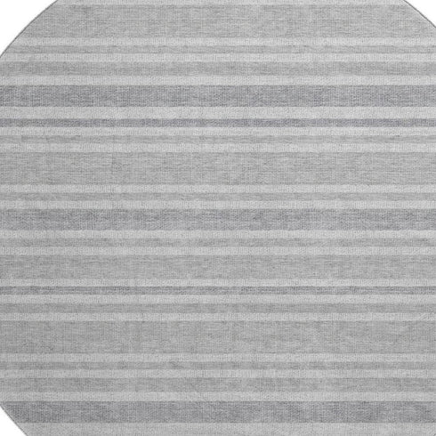 8' Silver And Gray Striped Washable Round Rug With UV Protection