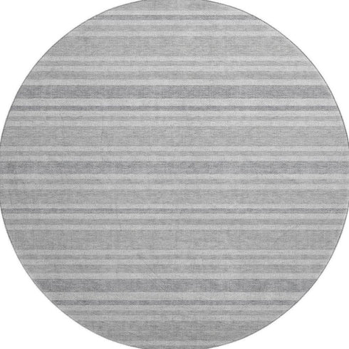8' Silver And Gray Striped Washable Round Rug With UV Protection