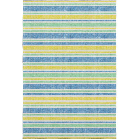 8' X 10' Yellow And Blue Striped Washable Area Rug With UV Protection