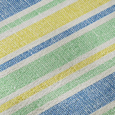 8' X 10' Yellow And Blue Striped Washable Area Rug With UV Protection