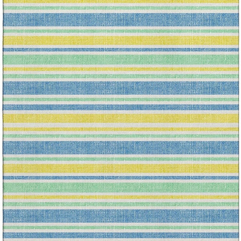 8' X 10' Yellow And Blue Striped Washable Area Rug With UV Protection