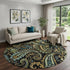 9' X 12' Black Blue And Green Paisley Washable Area Rug With UV Protection