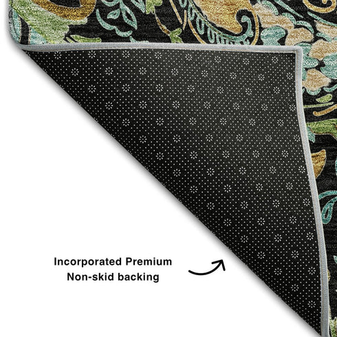 9' X 12' Black Blue And Green Paisley Washable Area Rug With UV Protection