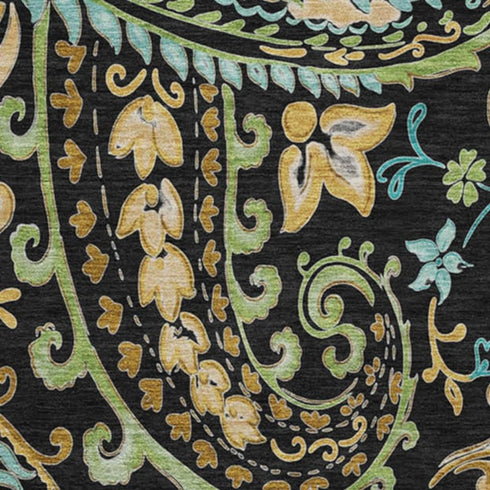 9' X 12' Black Blue And Green Paisley Washable Area Rug With UV Protection