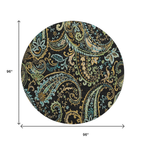9' X 12' Black Blue And Green Paisley Washable Area Rug With UV Protection