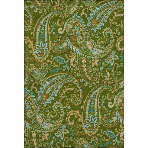 9' X 12' Green And Blue Paisley Distressed Washable Area Rug With UV Protection