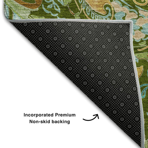 9' X 12' Green And Blue Paisley Distressed Washable Area Rug With UV Protection