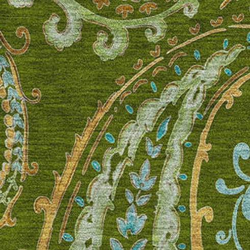 9' X 12' Green And Blue Paisley Distressed Washable Area Rug With UV Protection