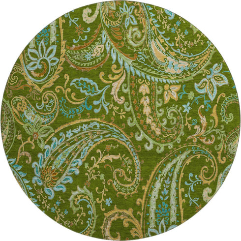 9' X 12' Green And Blue Paisley Distressed Washable Area Rug With UV Protection