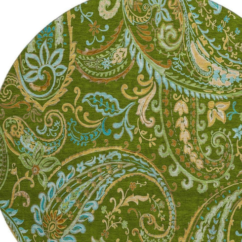 9' X 12' Green And Blue Paisley Distressed Washable Area Rug With UV Protection