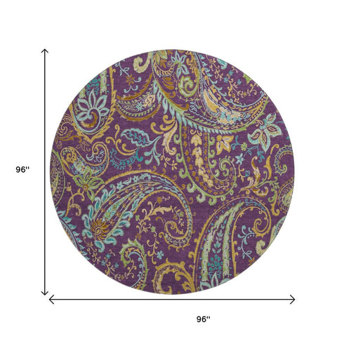 9' X 12' Purple Green And Blue Paisley Washable Area Rug With UV Protection
