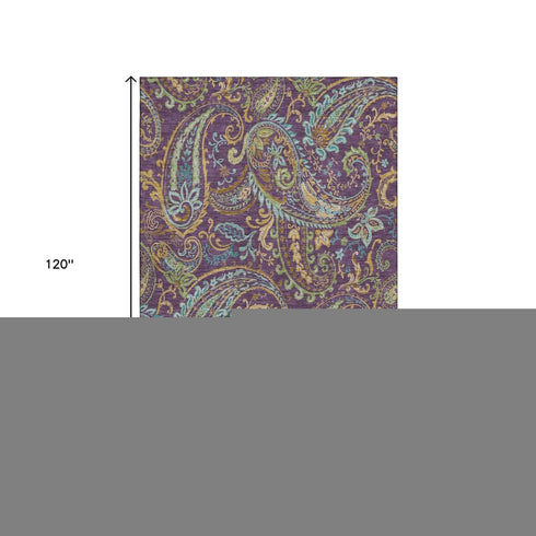 9' X 12' Purple Green And Blue Paisley Washable Area Rug With UV Protection