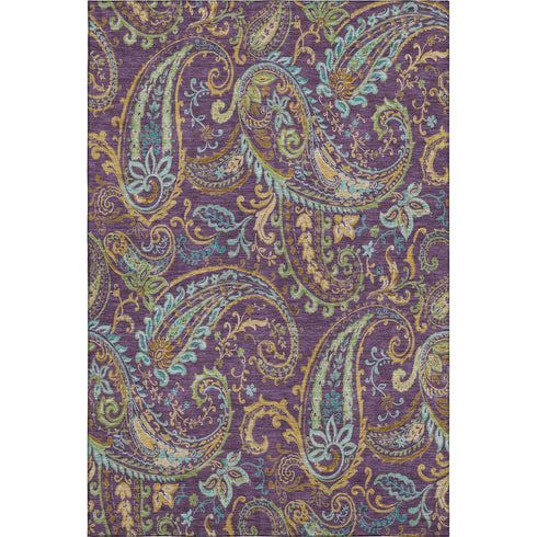 9' X 12' Purple Green And Blue Paisley Washable Area Rug With UV Protection