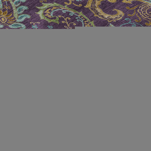 9' X 12' Purple Green And Blue Paisley Washable Area Rug With UV Protection