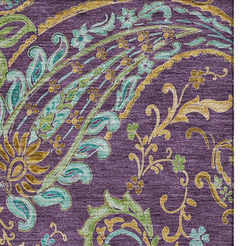 9' X 12' Purple Green And Blue Paisley Washable Area Rug With UV Protection